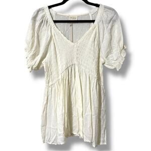 1 4 3 Story by Line Up women’s small off white blouse v-neck ruched detail sheer